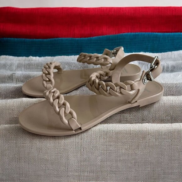 GIVENCHY Beige Nea Jelly Chain Sandals Flats Size 37 - Picture 1 of 8
